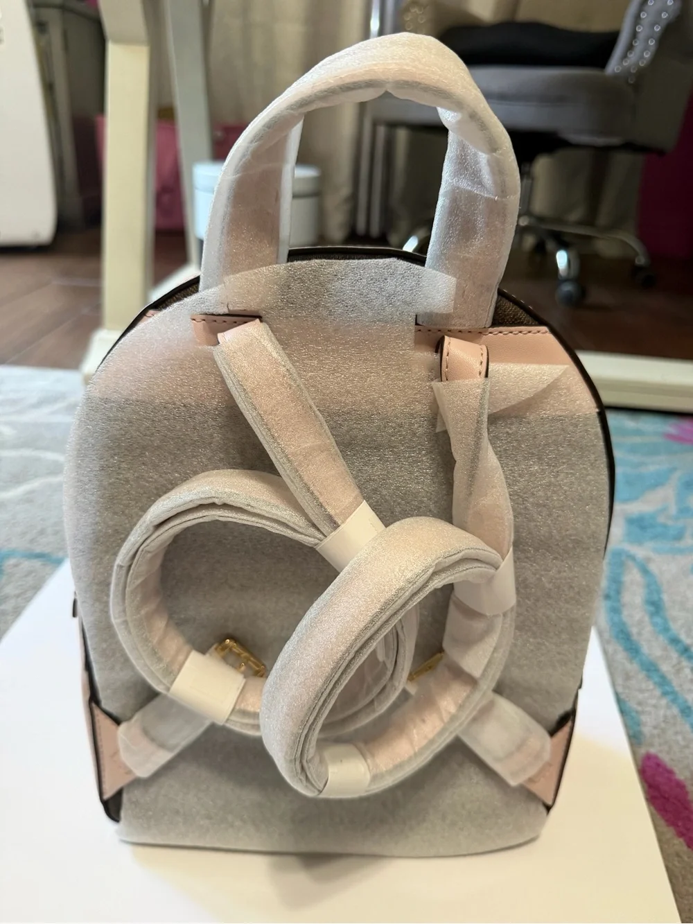 Michael Kors Brown Logo Backpack with Pink Trim
